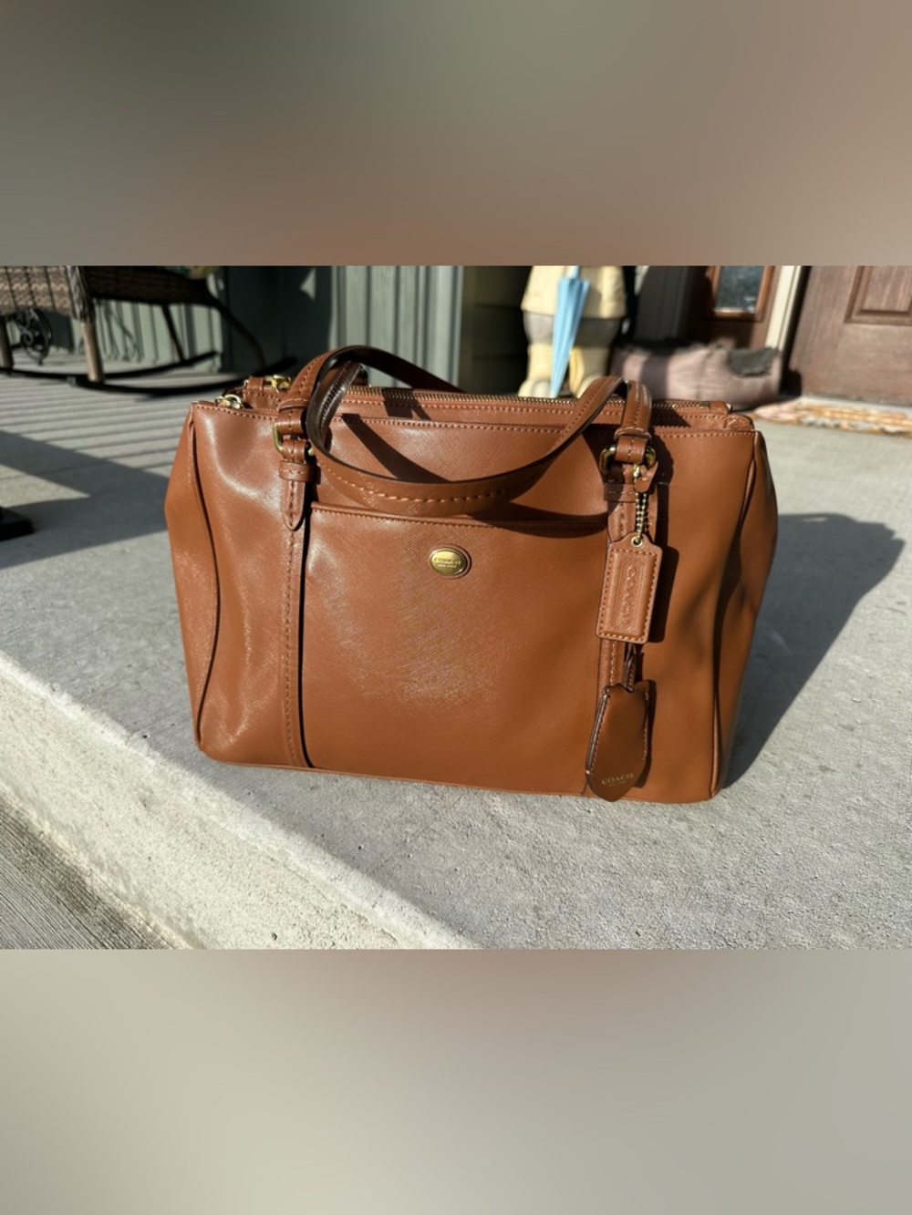 Coach F25669 Leather Peyton Double Zip CarryAll Handbag